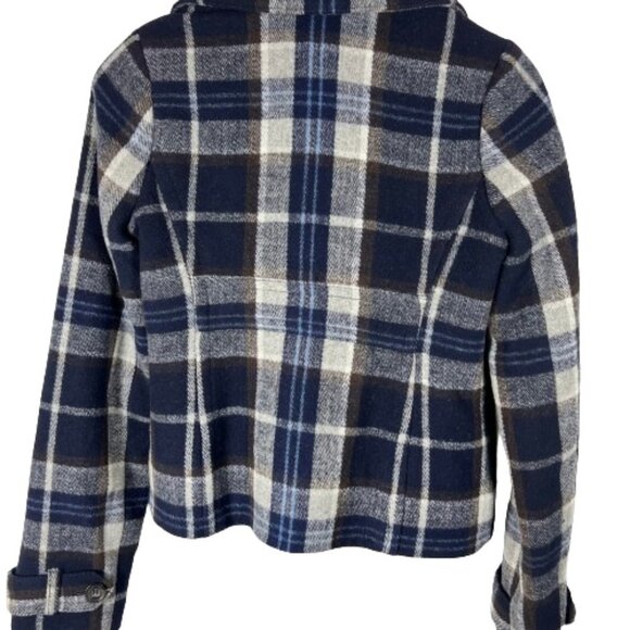 Abercrombie & Fitch Womens Plaid Wool Cropped Peacoat Jacket XS Blue Y2K Preppy - Picture 10 of 13